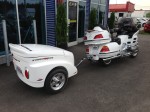 Honda Glodwing white motorcycle trailer